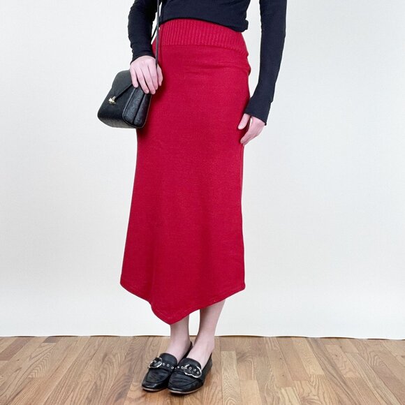 Vintage Merino Wool Column Midi Maxi Skirt Knit High Rise Long Casual Canadian - Picture 8 of 8